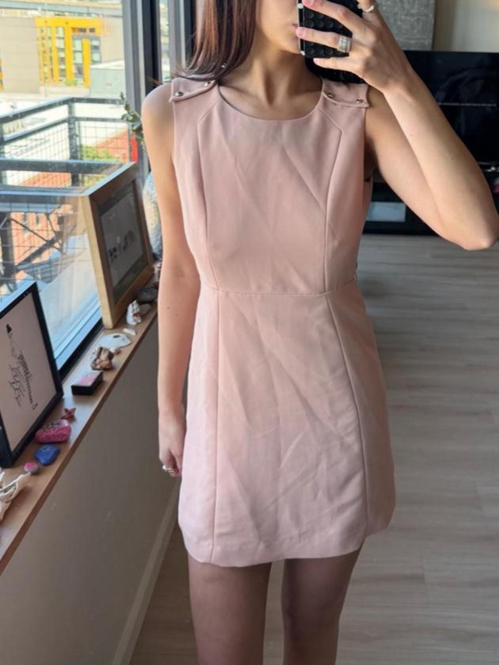 Tailored Sleeveless Mini Dress in Tan
